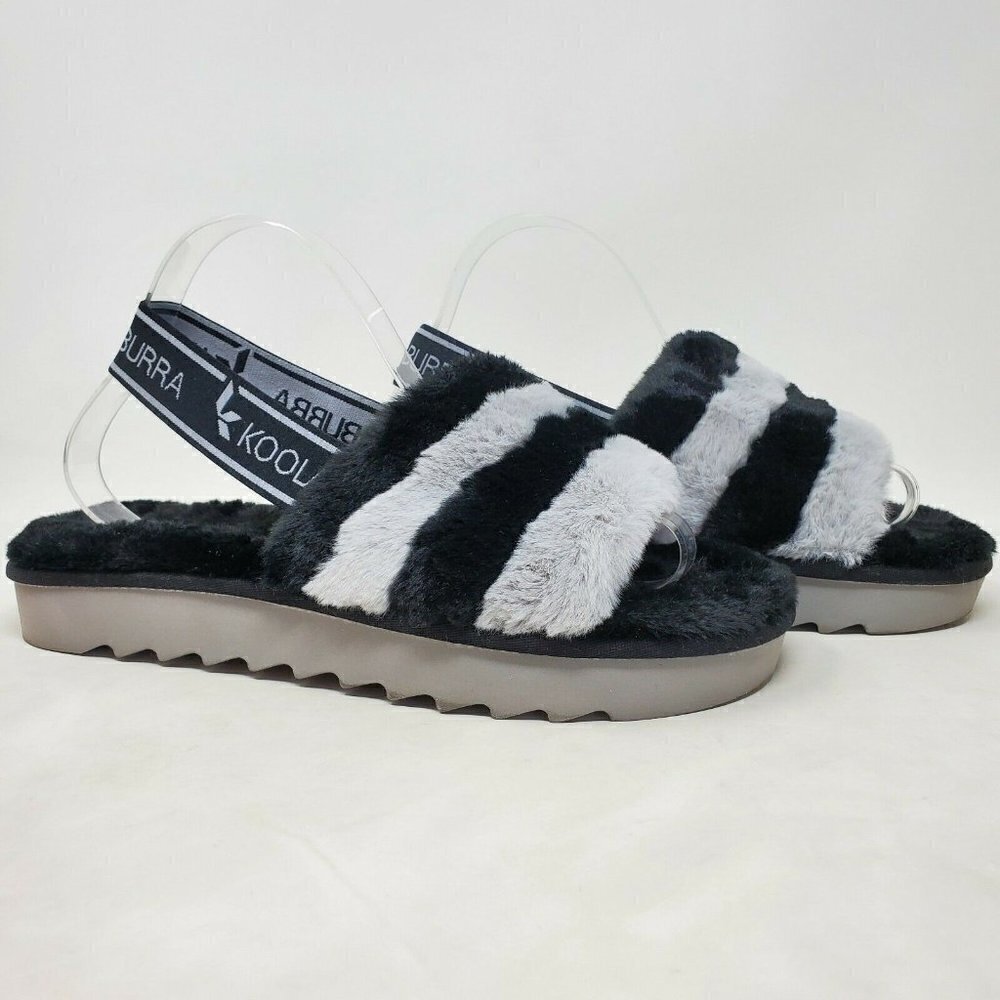 Koolaburra UGG Slipper Sandals Striped Slides Black Gray Womens Size 10
